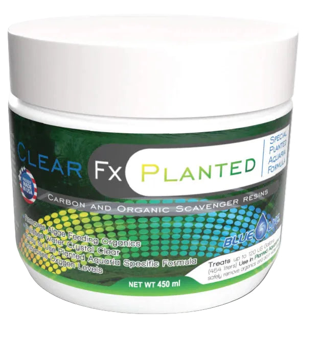 A container of Blue Life USA Nitrate Fx Media, which is a product used for regenerable nitrate control in aquariums. The container is labeled with various details about the product.