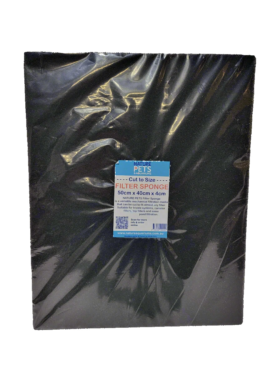 Black filter sponge packaging with a label on a white background