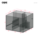3D diagram of an aquarium with dimensions labeled, featuring the CADE Aquaria logo.