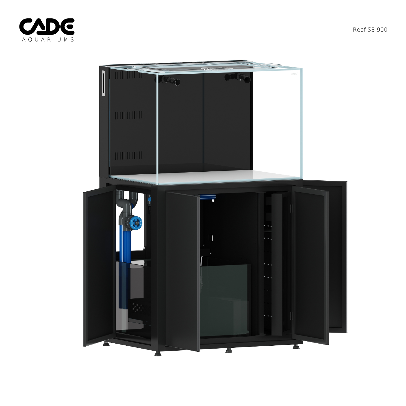 CADE Aquarium with open doors on a white background