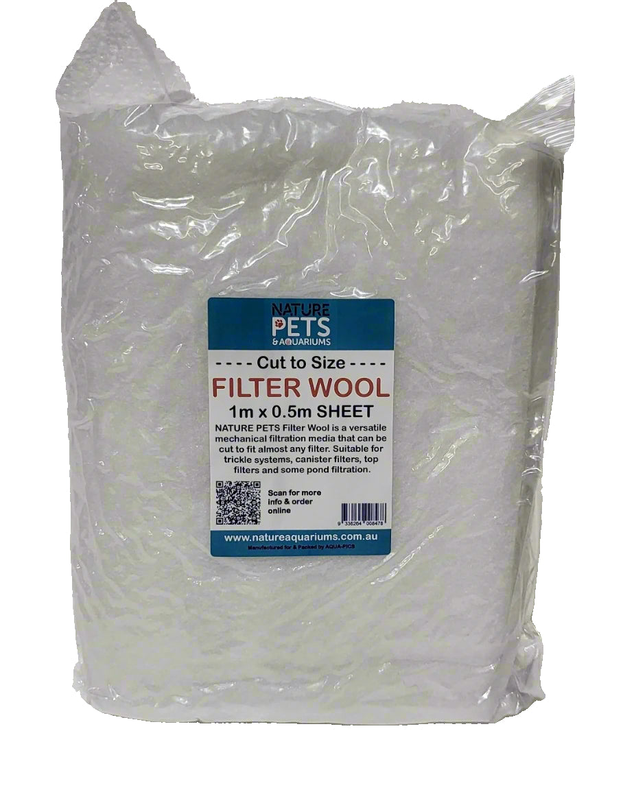 Packaged sheet of filter wool labeled as 'Cut to Size' from NATURE PETS.