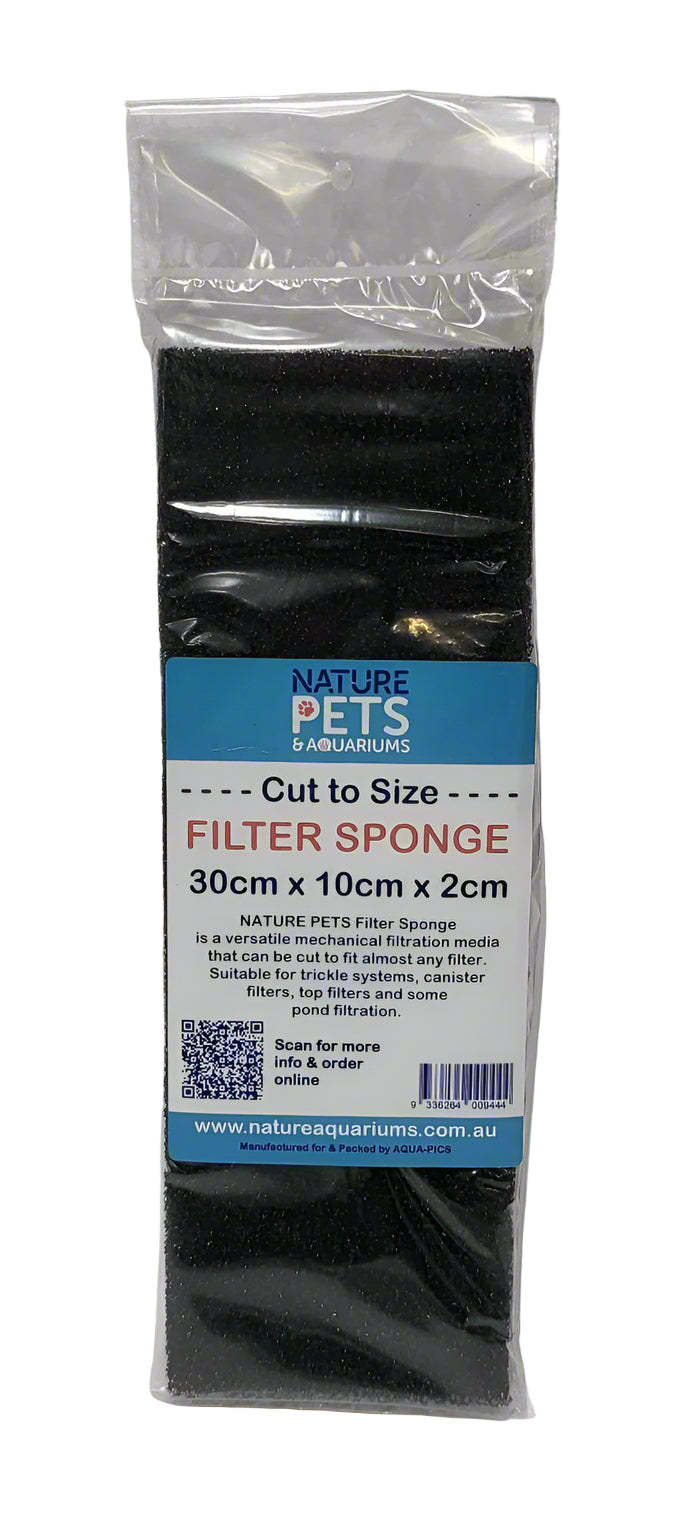 Filter sponge packaging with a label on a gray background