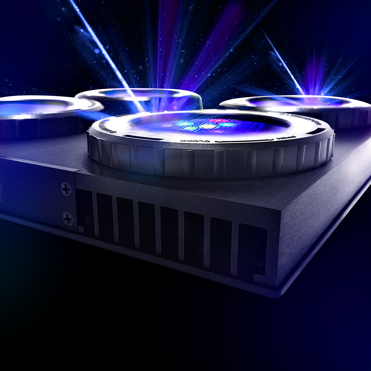 An Illumagic X4 LED aquarium light with a sleek, metallic design featuring blue light emission.